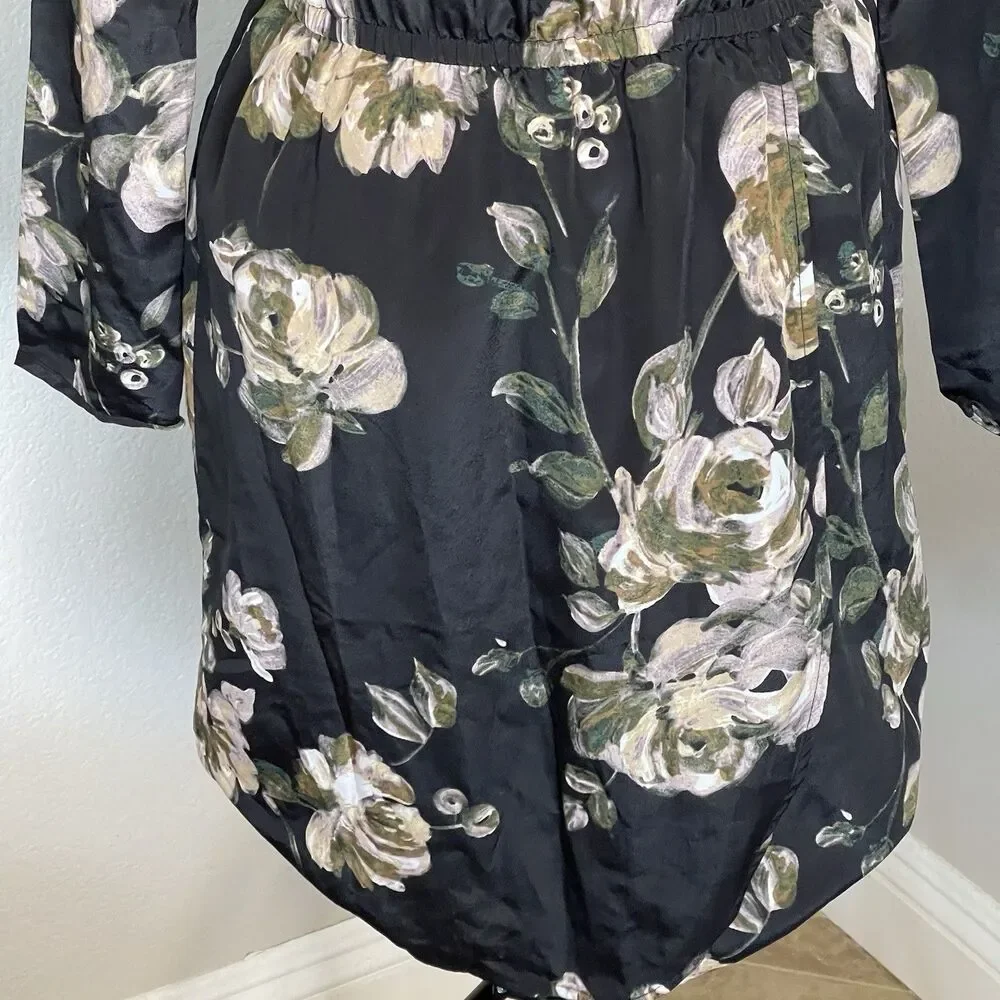 J.Crew Womens Dress Sz 00 Sz 2XS Black Floral Long Sleeve Short Fall Winter